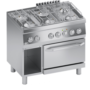 FOURNEAU GAZ 6 BRULEURS + FOUR ELECTRIQUE 1/1 GN